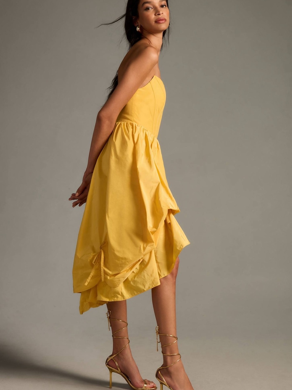 Anthropologie Corset High-Low Bubble Dress Mustard Yellow size L - Picture 4 of 10